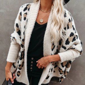Cozy Up Leopard Print Fuzzy Cardigan